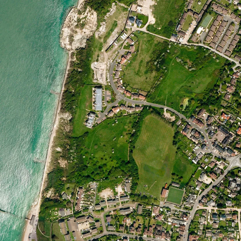 A representation of OS MasterMap Imagery Layer data showing a small area of coastline from above