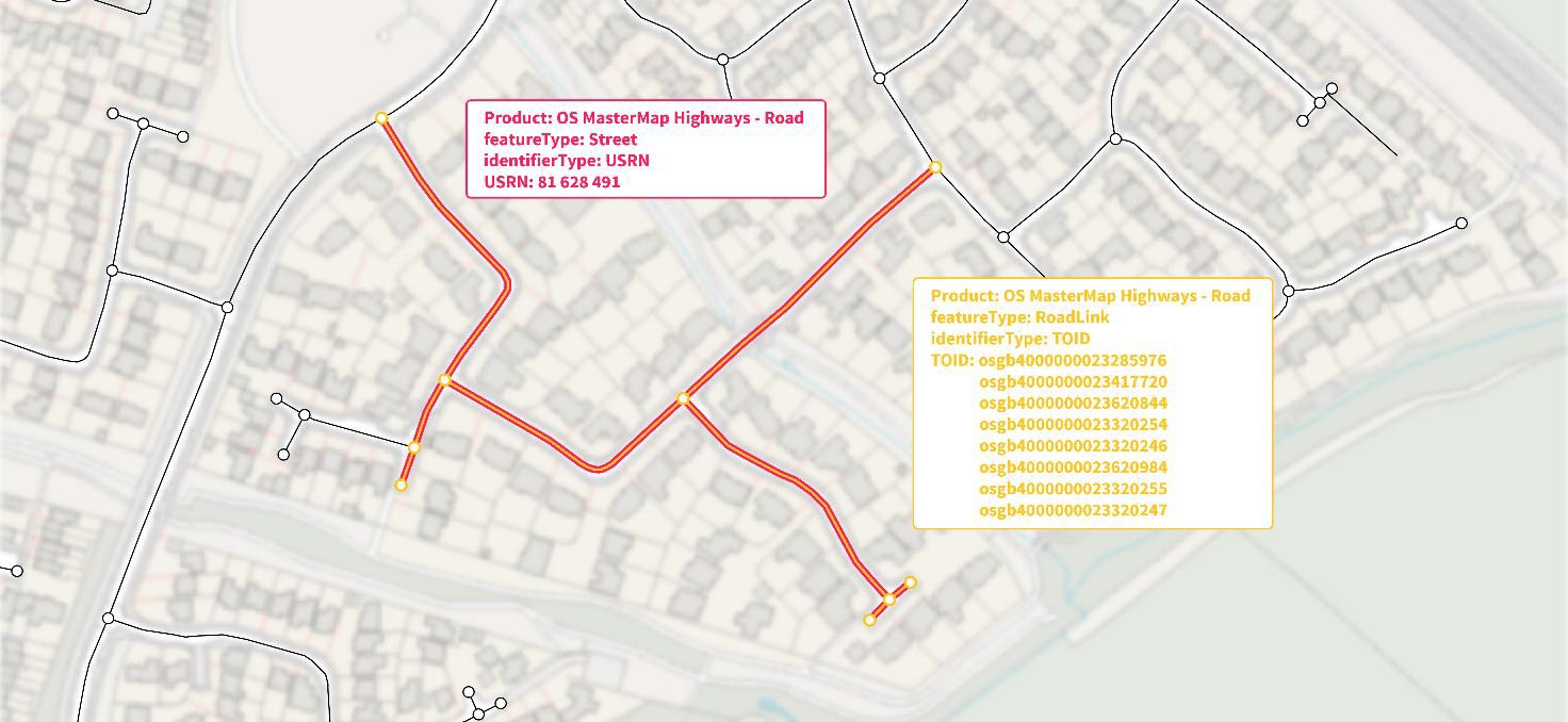 A visual representation of Street and RoadLink feature types