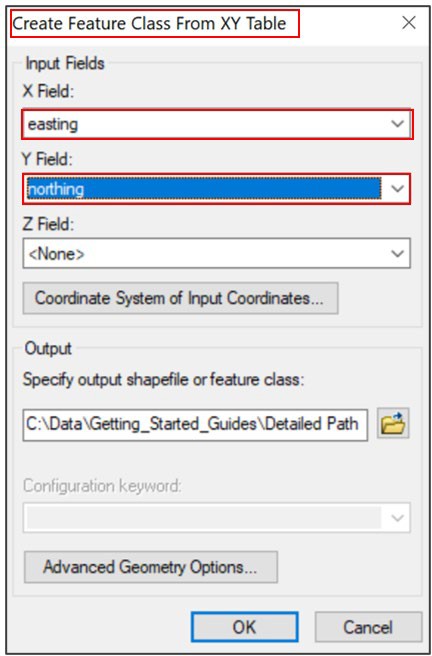 ArcMap Create Feature Class From XY Table dialog