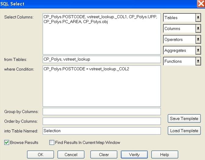An image of the SQL select screen showing the selection query above