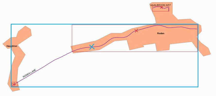 An image showing how points are calculated for named roads that pass through settlements in OS Open Names.