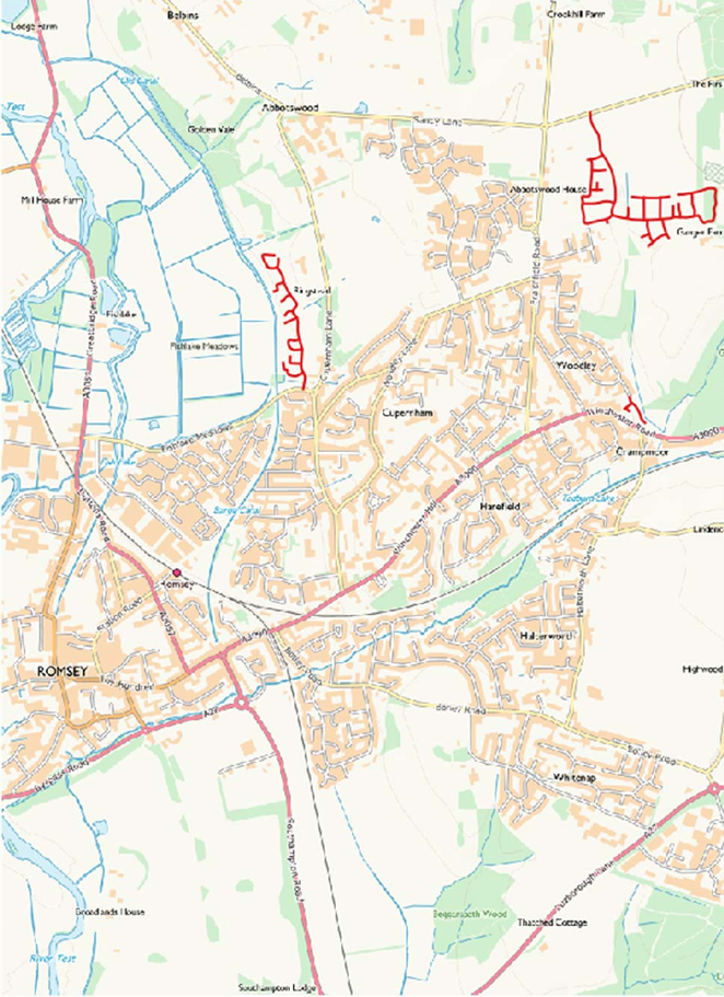 Map data highlighting roads under construction in red