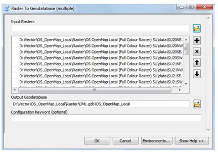Screenshot of the raster to Geodatabase dialog
