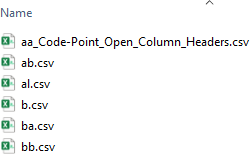 Screen listing CSV header file and Great Britain CSV files.