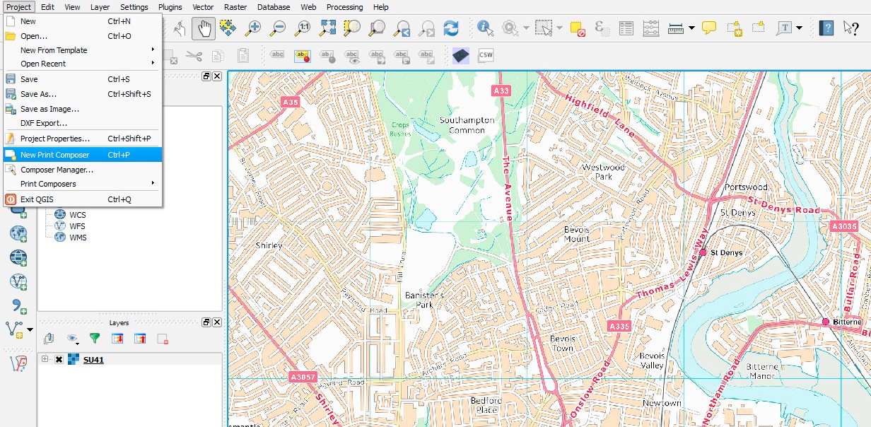 New print composer in the project menu