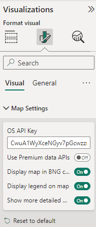 Map Settings menu in the Visualizations pane showing the 'Show more detailed messaging' toggle turned on.