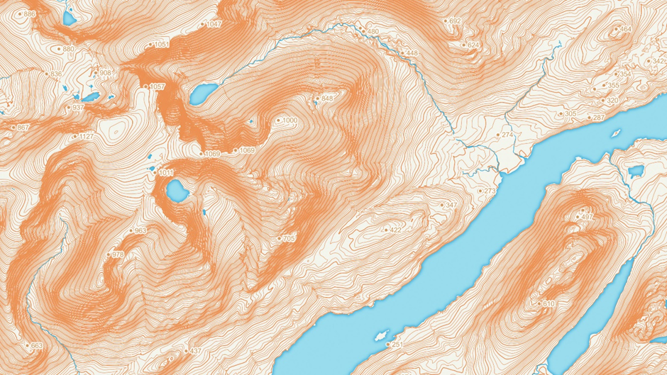 A representation of OS Terrain 5 data showing detailed terrain data of mountainous area in Great Britain