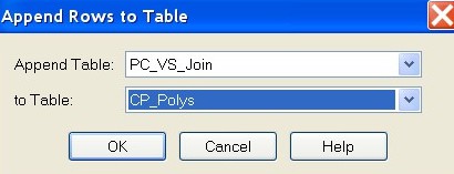 An image of the Append Rows to Table screen.