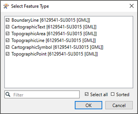 FME Desktop Select Feature Type dialog