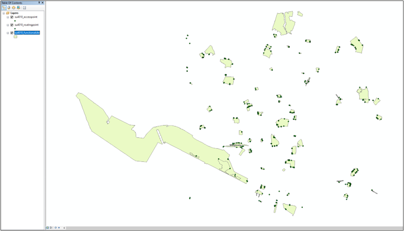 ArcMap UI showing Layers panel and map area. 