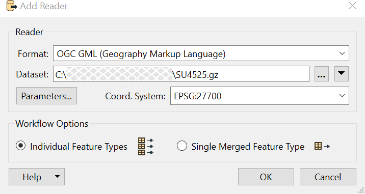 FME Workbench Add Reader dialog.