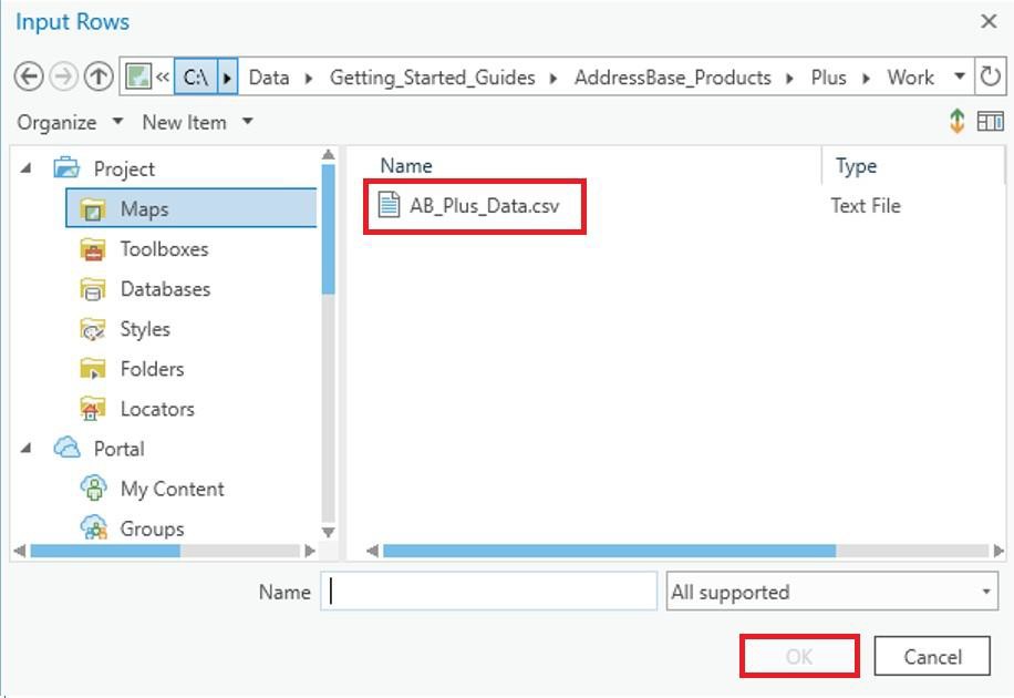 ArcGIS Pro Input Rows dialog
