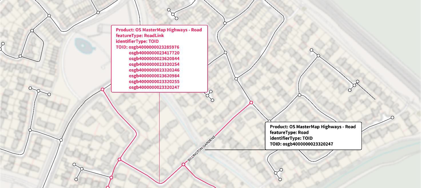 A visual representation of road and RoadLink feature types