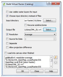 Build virtual raster dialog window