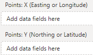 A screenshot of points: X and points: Y data fields in Power BI with no data added.