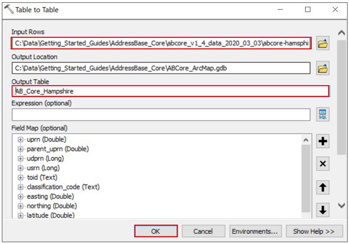 ArcMap Table to Table dialog
