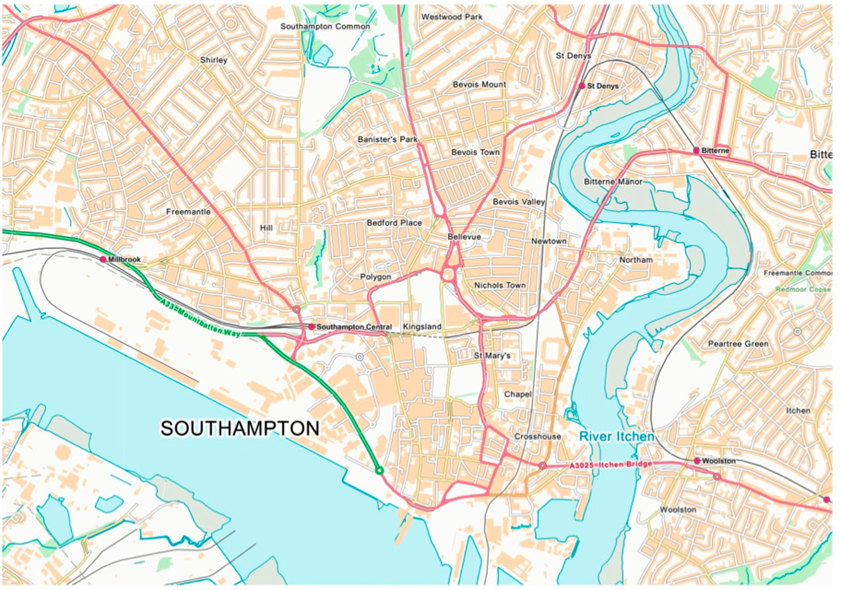 JPEG image of a map Southampton
