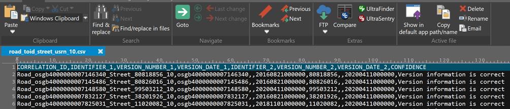 CSV file showing column headings displayed in the text editor