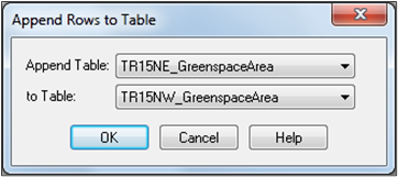 MapInfo Professional dialog box to Append rows to greenspace table.