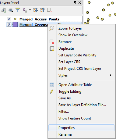 Properties menu item shown in the bottom portion of the dataset right-click context menu