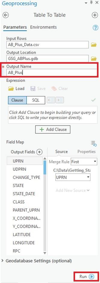 ArcGIS Pro UI showing Geoprocessing window