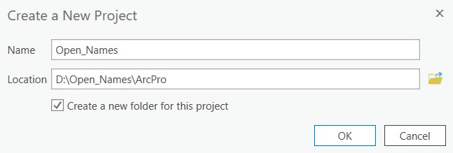 ArcGIS Pro Create a New Project dialog