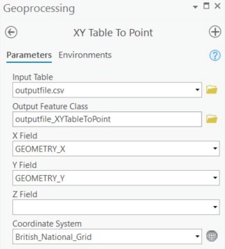 ArcMap Pro Geoprocessing pane showing Parameters field options.