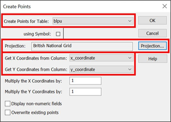 MapInfo Create Points dialog