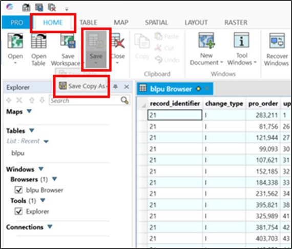 MapInfo UI highlighting Home > Save > Save Copy As navigation item