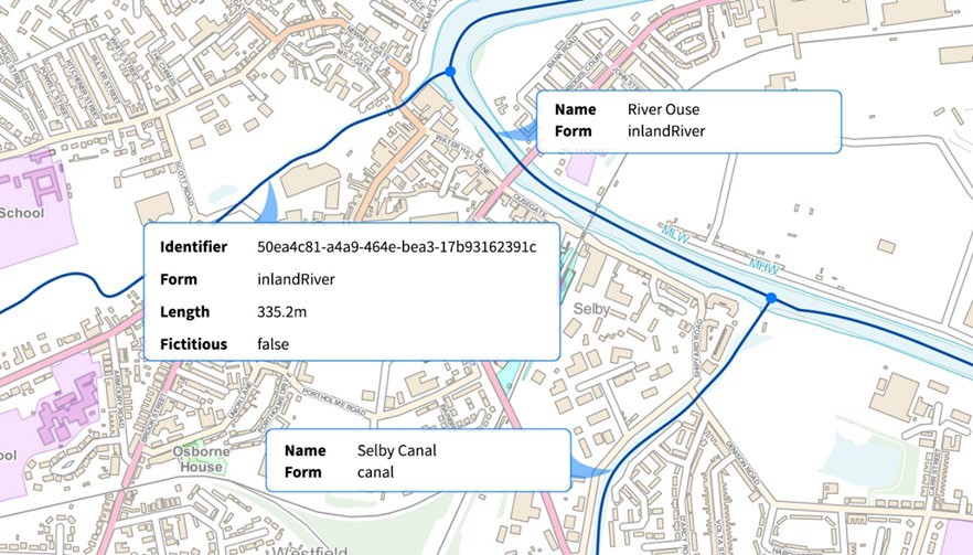 Illustrative map image of OS Open Rivers and its associated attribution.