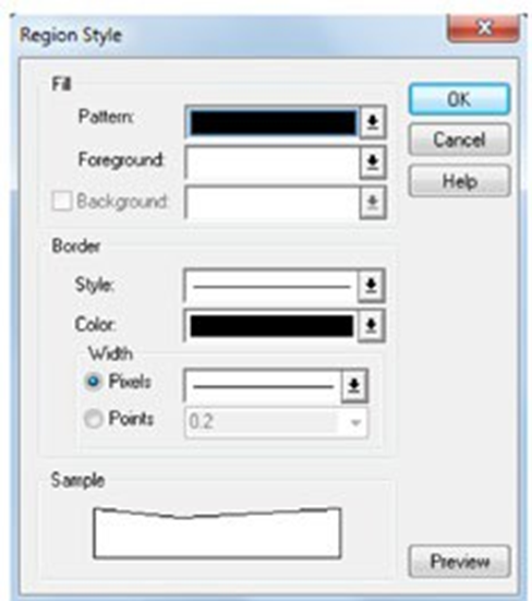 Region style window showing fill and border options