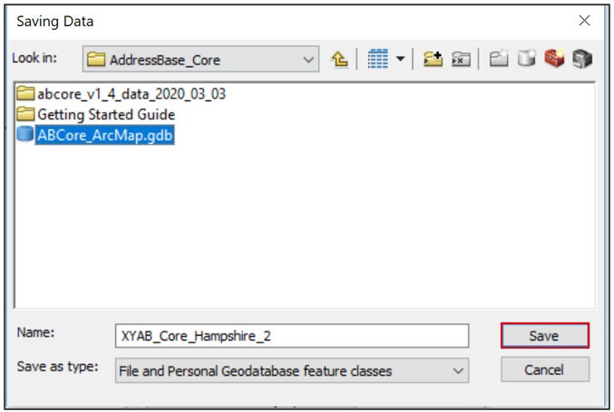 ArcMap Saving Data dialog