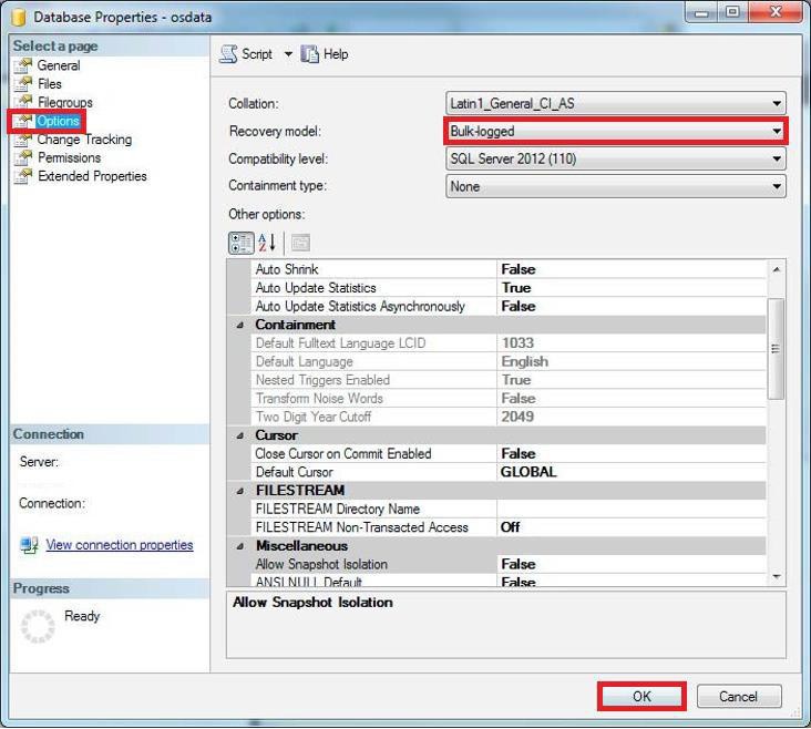 SQL Server Database Properties dialog