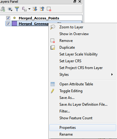 Properties menu item shown in the bottom portion of the dataset right-click context menu