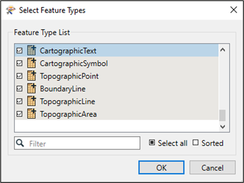 FME Desktop Select Feature Types dialog