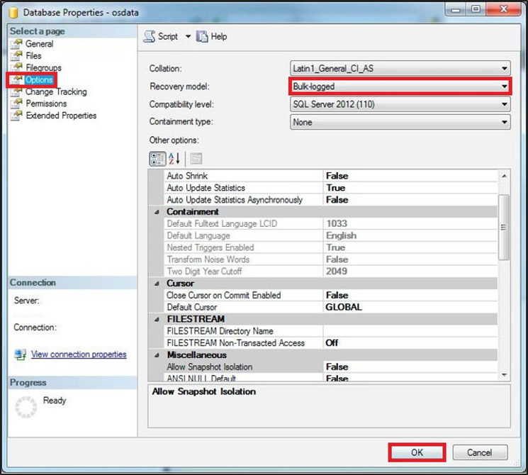 SQL Server Management Studio Database Properties dialog