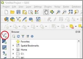 QGIS  Add Vector Layer button shown as the first icon in the left-hand toolbar