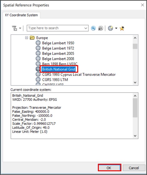 ArcMap Spatial Reference Properties dialog