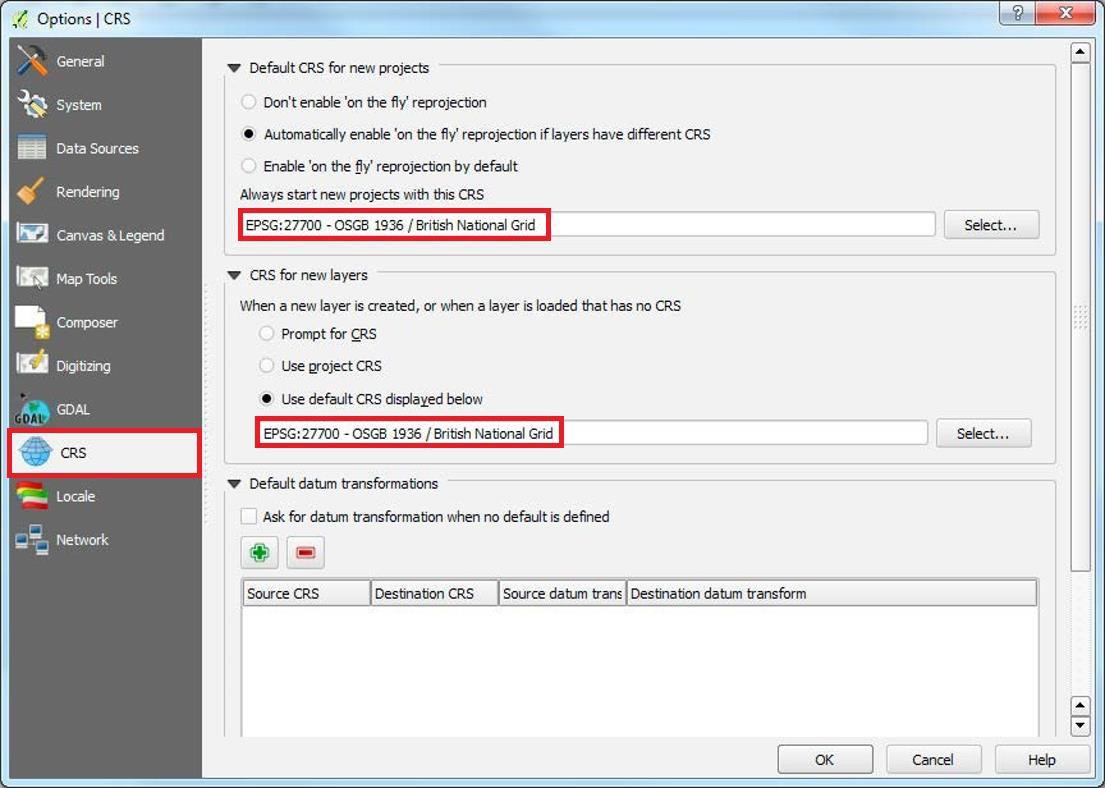 QGIS Options | CRS dialog