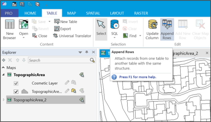 MapInfo Professional UI showing Home > Append Rows action