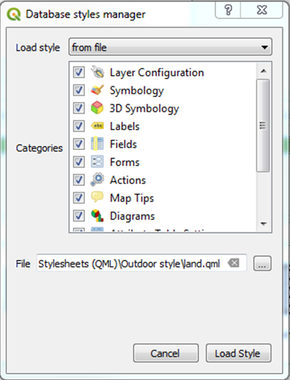 Database styles manager dialog