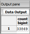 Display showing result of SQL count of greenspacearea features with duplicates removed.