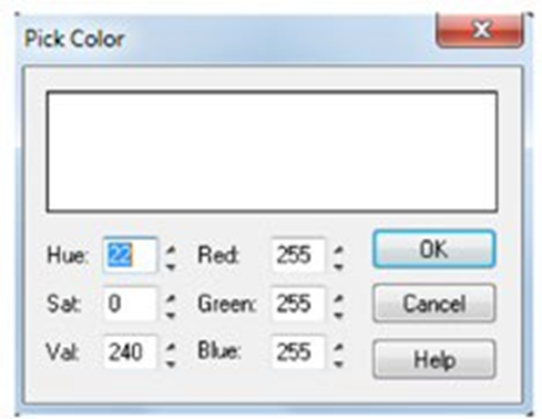 Colour picker options showing white chosen