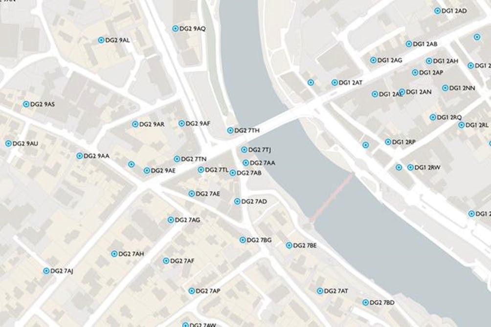 Screenshot of the Code-Point product showing how postcodes are represented.