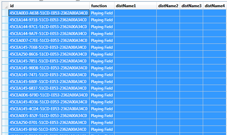 Query result window showing a large number of function IDs returned