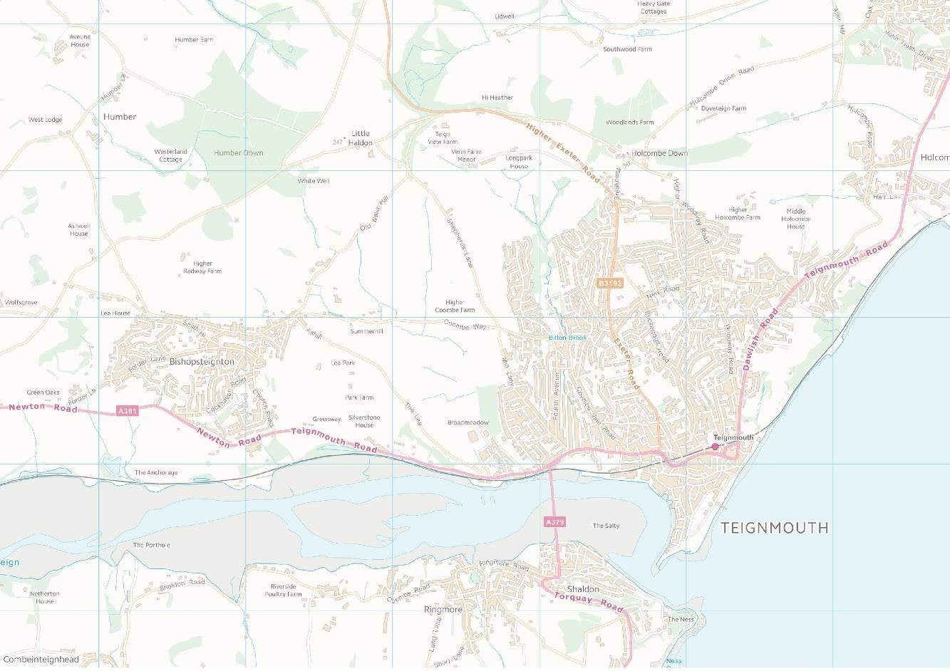 backdrop raster mapping the area around Teignmouth