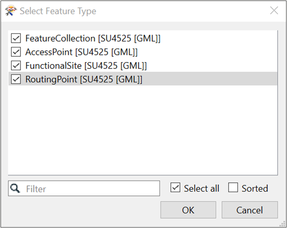FME Workbench Select Feature Type dialog.