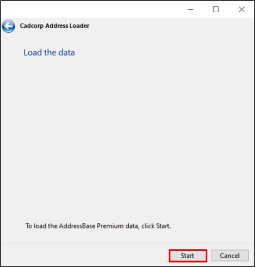 Cadcorp Address Loader > Load the data dialog