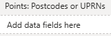 A screenshot of the 'Points: Postcodes or UPRNs' data field in Power BI, allowing users to plot Postcodes or UPRNs on their map.