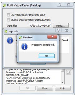Process finished message window on the build raster data dialog